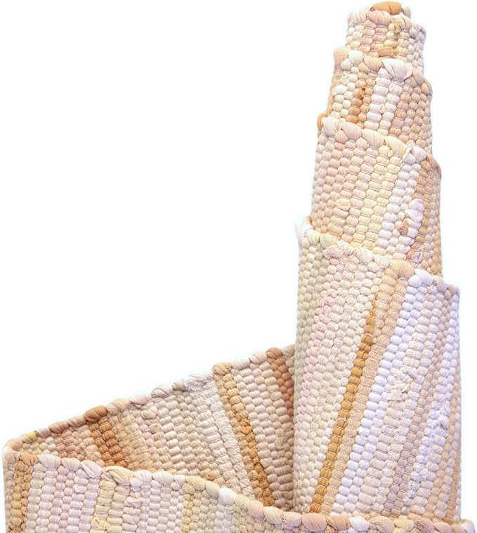 Unique Loom Chindi Cotton Collection Soft Hand Woven Natural Fiber Striped Area Rug, 4 ft x 6 ft, Beige/Ivory