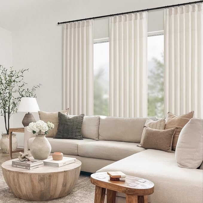 Topfinel Pinch Pleated Curtains 90 Inches Long 2 Panels Set,Birch Semi Sheer Cotton Blend Fabric Aesthetic Advanced Curtain Drapes for Living Room Bedroom,40x90 inch Length,Natural