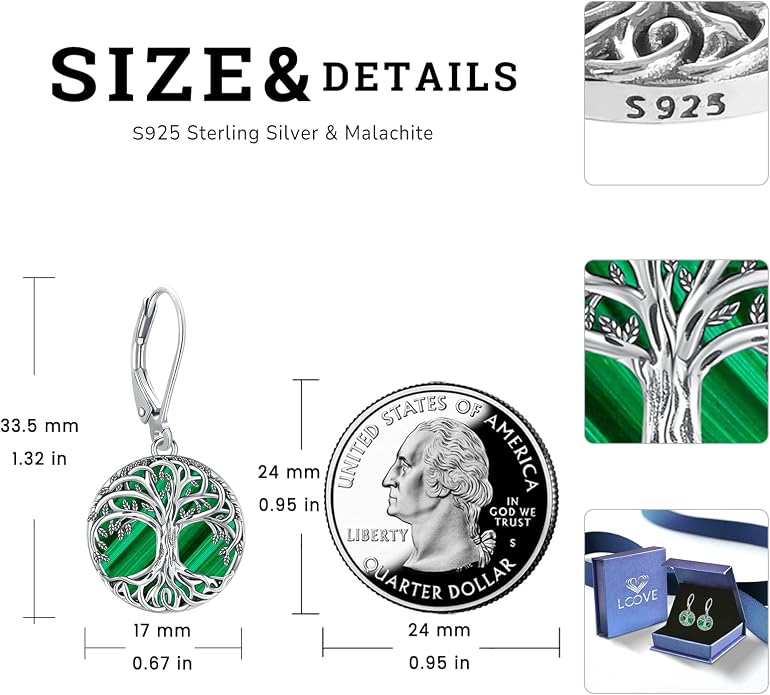 Tree of Life/Cat/Turtle/Butterfly/Flower/Celtic/Turquoise/Moonstone Dangle Earrings for Women Sterling Silver Cute Animals Drop Earrings Jewelry Gifts