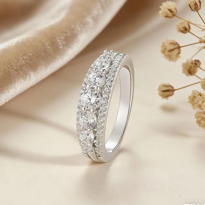Newshe Jewellery Moissanite Wedding Bands for Women Eternity Ring 925 Sterling Silver Engagement Anniversary Stacking Size