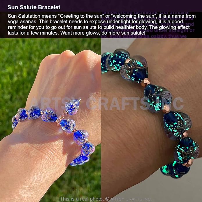 ARTSY Crafts Glow in the Dark Heart Shaped Glass Bead Bracelets & Necklaces, Handmade in USA