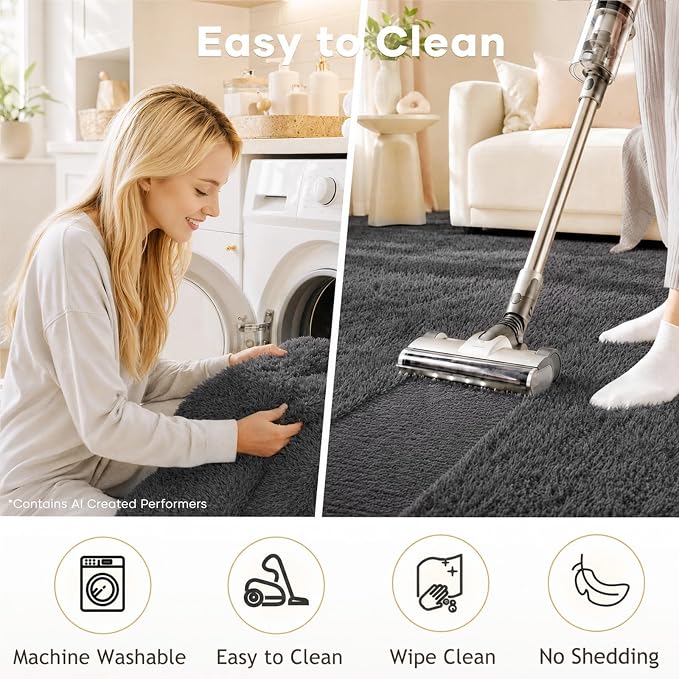 Ophanie Runner Rug for Hallway,2.5x12 Washable Non-Slip Fluffy Soft Bedside Rugs,Bedroom Living Room Shaggy Carpet for Kids Girls Boys Dorm Nursery Decor Aesthetic, Grey with Over 99 pcs Pile fibers