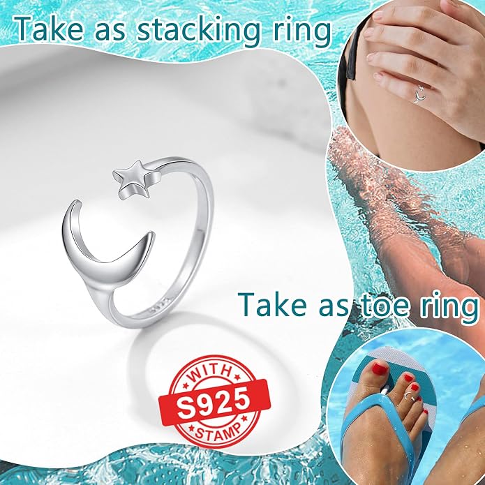 PROSILVER Adjustable Toe Rings for Women, Summer Beach Foot Jewelry, 925 Sterling Silver Open Toe Rings, Dainty Pinky Ring, Thumb Ring, Come with Box