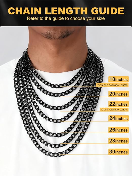U7 Cuban Link Chain for Men Women Stainless Steel Curb Necklace, 7/9/12/15 MM Chunky Chain Silver/Gold/Black Mens Hip Hop Jewelry 18''-30''