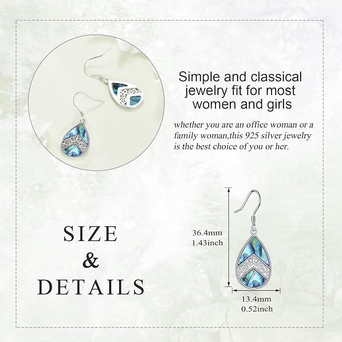 Abalone Shell Dangle Drop Earrings for Women 925 Sterling Silver Filigree Bohemian Earrings Jewelry Gift