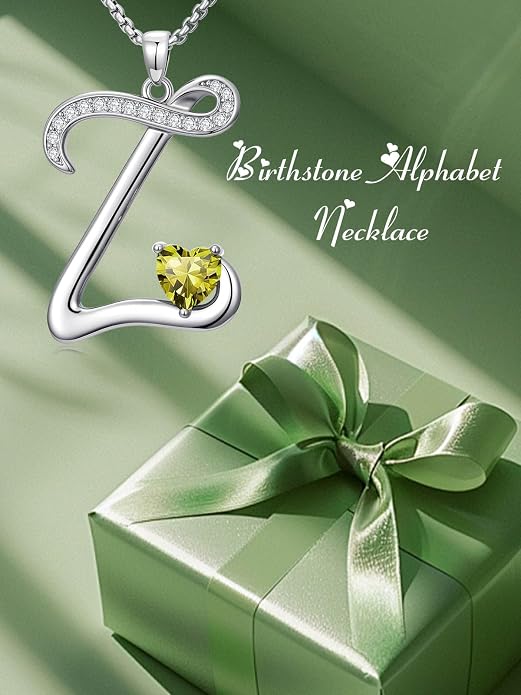 Birthday Gifts for Women Alphabet A to Z Initial Birthstone Pendant Necklaces for Women - 18k White Gold Plated Personalized Name Jewelry Anniversary Graduation Gifts for Wife Her Daughter Girlfriend(with Gift Box)