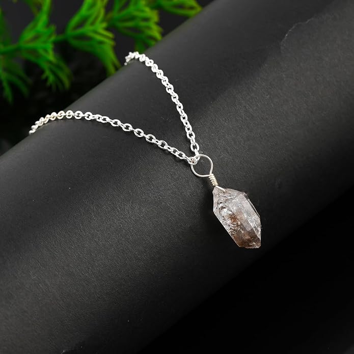 Natural Raw Gemstones Pendant Necklace, Rough Stones Dainty Jewelry, Handmade Bohemian Jewelry, Silver Plated Chain, Healing Crystals, Christmas Gift for Women