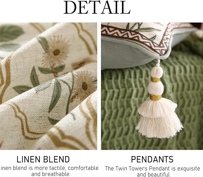 ISAENNE Designer Elegant Linen Throw Pillow Cover,Set of 4-Serenity ABCD | French Cottage Pillow Cover,Concealed Zipper,Floral Pattern,Sofas,Bedroom,Living Room,Lounge Chairs,All Season Home Decor