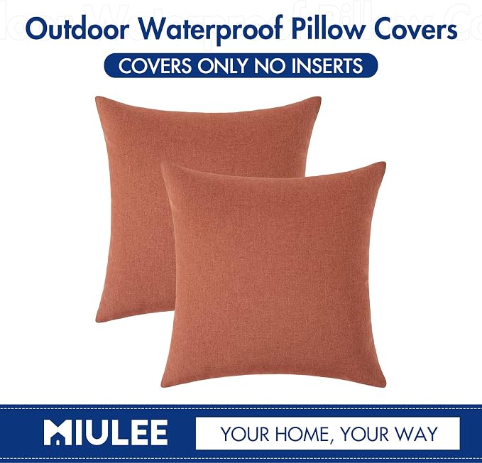 MIULEE Pack of 2 Decorative Outdoor Solid Waterproof Throw Pillow Covers Spring Faux Linen Garden Farmhouse Cushion Cases for Summer Patio Tent Balcony Couch Sofa 18x18 Inch Coral Red