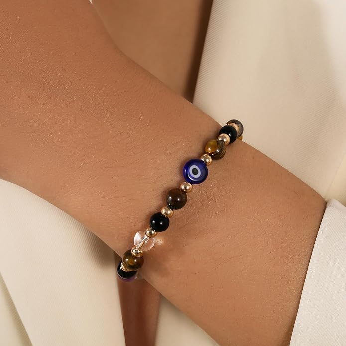 Jardme Natural Healing Crystals Bracelets for Women, Anxiety Relief Triple Protection Good Luck, Kalm Bracelet, Inspirational Spiritual Jewelry Gift for Friends Daughter Mom 6.5+2 Inches