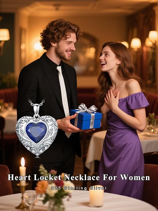 Locket Pendant Necklace for Women, 925 Sterling Silver Dainty Photo Necklace, Christmas Valentine's Day Mother's Day Memorial Jewelry Gifts (With Gift box)