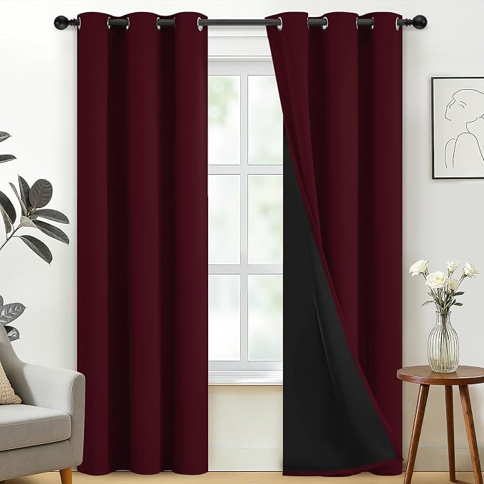 SimpleHome Burgundy Red 100% Blackout Curtains Room Darken Living Room 84 | Curtains for Bedroom,Thermal Insulated Grommet Window Drapes,Curtains for Living Room with Black Back,38 x 84 Inch,2 Panels