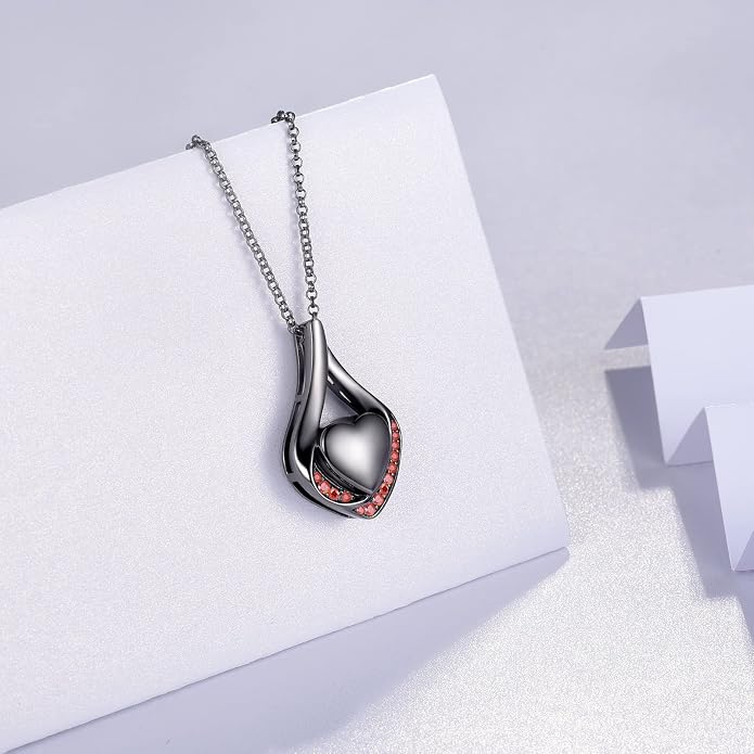 Cremation Jewelry 925 Sterling Silver Teardrop Urn Necklace for Ashes Heart Shape Memorial Keepsake Pendant for Human Ashes for Women Gift