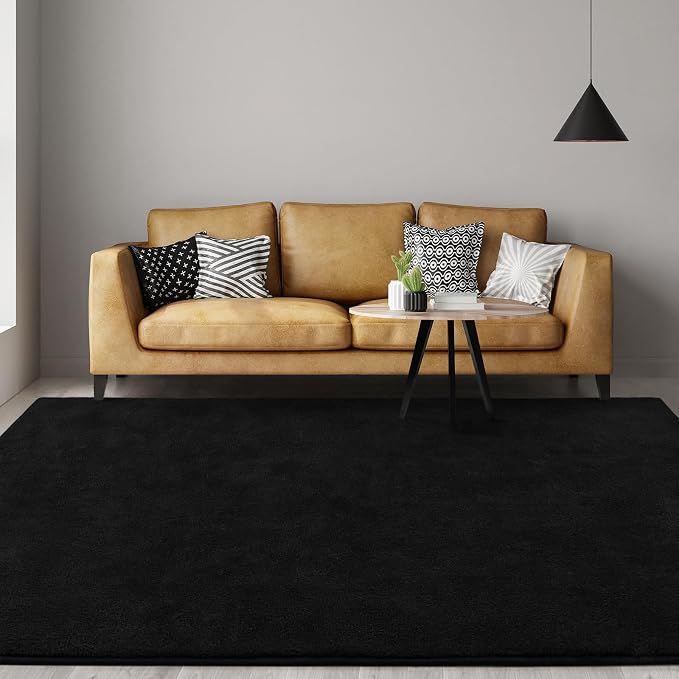 Gifeas Large Ultra Soft Modern Area Rugs for Living Room Bedroom, 4x6 Feet Black Thickened Memory Foam Indoor Solid Minimalist Carpets, Non-Slip Comfy Rug for Boys Girls Nursery Room Home Decor