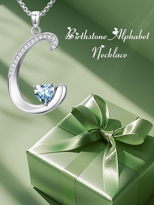 Birthday Gifts for Women Alphabet A to Z Initial Birthstone Pendant Necklaces for Women - 18k White Gold Plated Personalized Name Jewelry Anniversary Graduation Gifts for Wife Her Daughter Girlfriend(with Gift Box)