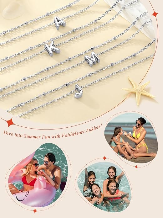 FaithHeart Initial Ankle Bracelets for Women, Waterproof 14k Gold Plated Initial Anklets Non Tarnish Stainless Steel Cute Layered Anklet Summer Beach Jewelry