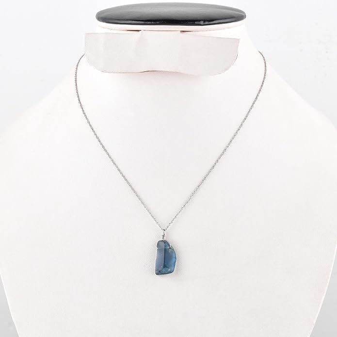 Natural Raw Gemstone Crystal Dainty Pendant Necklace for Women, Healing Chakra Stone, Birthstone, Handmade Jewelry, Rhodium Plated 925 Sterling Silver Chain 18" Gift for her