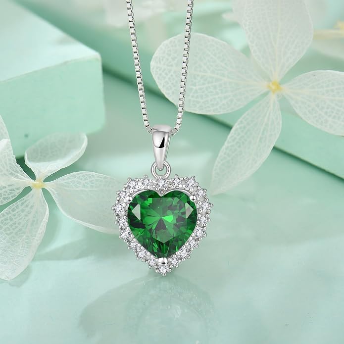 STARCHENIE 925 Sterling Silver Heart Birthstone Pendant Necklace for Women | Genuine 925 silver pendant, heart birthstone, love heart design, 925 silver 18+2" adjustable chain
