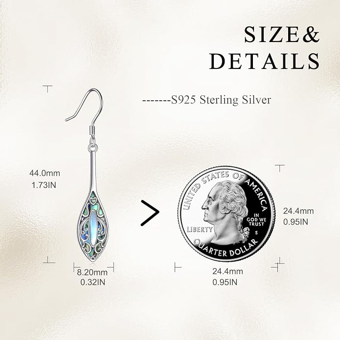 VONALA Abalone Shell Filigree Earrings 925 Sterling Silver Half Butterfly/Dragonfly Teardrop/Long/Vintage Abalone Shell Drop Dangling Earrings Bohemian Jewelry Gifts for Women