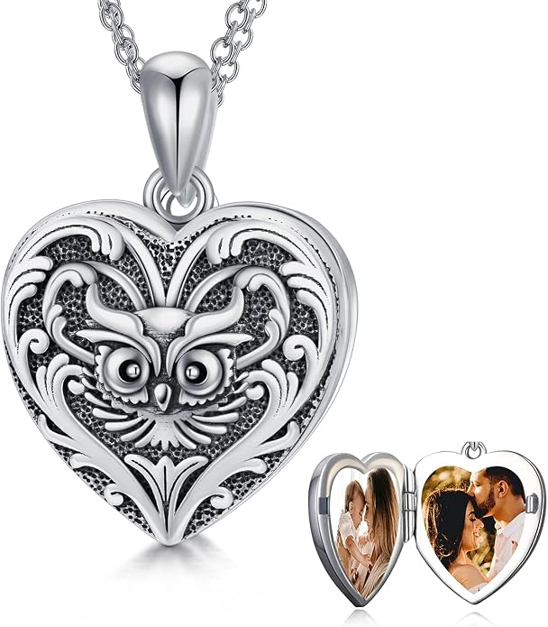 SOULMEET Personalized Silver Locket Necklace That Holds Pictures Photo Keep Someone Near to You, Memorial Custom Lockets Necklaces Letters Engraving for His Her