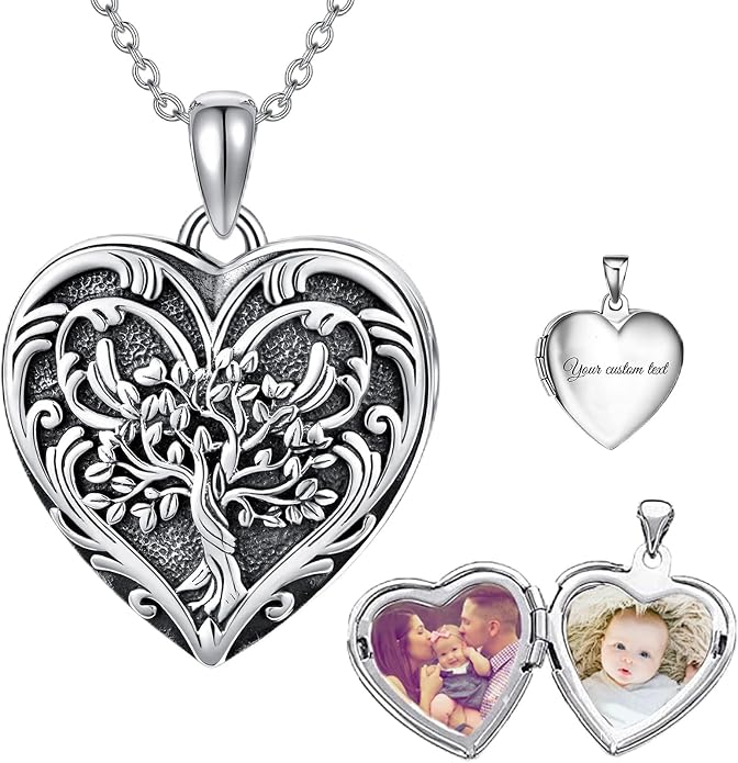 SOULMEET Personalized Silver Locket Necklace That Holds Pictures Photo Keep Someone Near to You, Memorial Custom Lockets Necklaces Letters Engraving for His Her