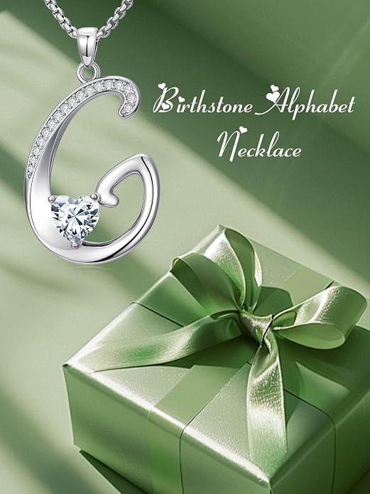 Birthday Gifts for Women Alphabet A to Z Initial Birthstone Pendant Necklaces for Women - 18k White Gold Plated Personalized Name Jewelry Anniversary Graduation Gifts for Wife Her Daughter Girlfriend(with Gift Box)