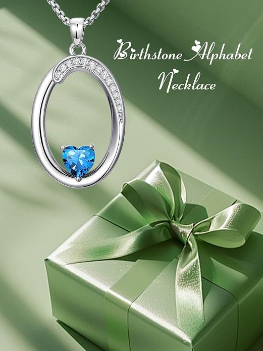 Birthday Gifts for Women Alphabet A to Z Initial Birthstone Pendant Necklaces for Women - 18k White Gold Plated Personalized Name Jewelry Anniversary Graduation Gifts for Wife Her Daughter Girlfriend(with Gift Box)