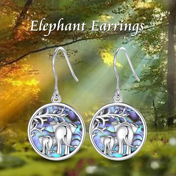 AEONSLOVE Elephant Sterling Silver Earrings, Elephant Jewelry for Women, Mother's Day Gift