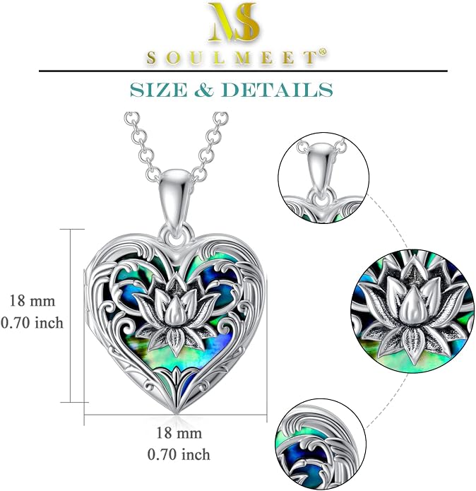 SOULMEET Personalized Silver Locket Necklace That Holds Pictures Photo Keep Someone Near to You, Memorial Custom Lockets Necklaces Letters Engraving for His Her
