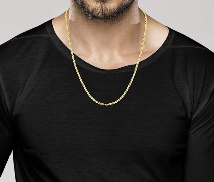 Miabella Italian 18K Gold Plated 925 Sterling Silver 2mm, 3mm Diamond-Cut Braided Rope Chain Necklace for Men Women, Made in Italy
