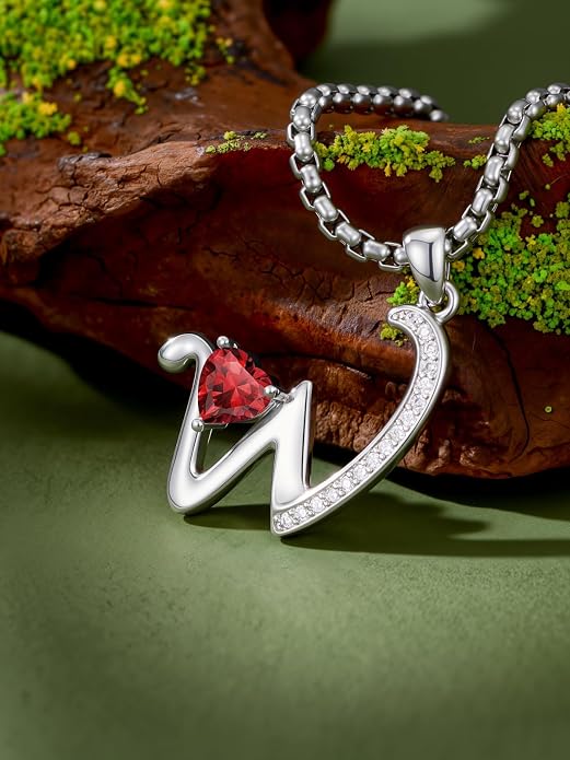 Birthday Gifts for Women Alphabet A to Z Initial Birthstone Pendant Necklaces for Women - 18k White Gold Plated Personalized Name Jewelry Anniversary Graduation Gifts for Wife Her Daughter Girlfriend(with Gift Box)