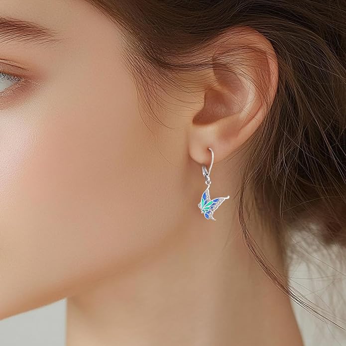 Black Cat/Turtle/Moonstone//Turquoise/Flower/Tree of Life Earrings Sterling Silver Cute Animal Leverback Dangle Earrings Jewelry Gifts