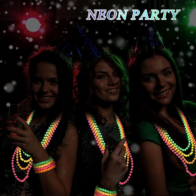 Tondiamo 72pcs Neon Bead Necklaces Bracelet, 80s Women Costume Accessories Set Glow in The Dark UV Bead Necklaces Bracelet Glow Party Supplies for Concert Halloween Mardi Gras Party Supplies
