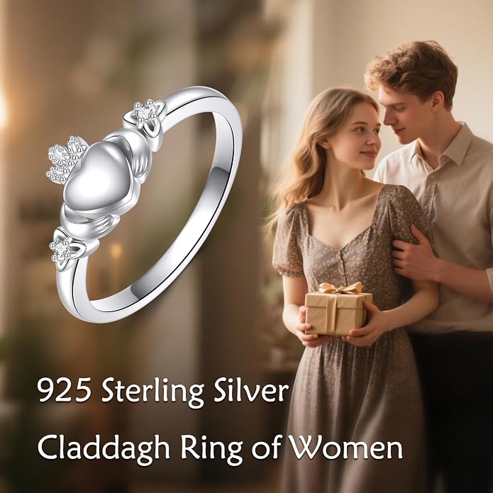 925 Sterling Silver Claddagh Ring/Celtic Knot Ring for Women, Irish Wedding Rings, Celtic Knot Irish Jewelry for Women