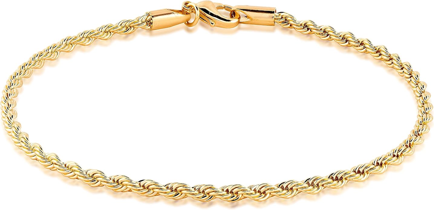 Barzel 18K Gold Plated Braided Rope Anklet for Women, 2.7 MM thick, 10 Inches long - Made In Brazil