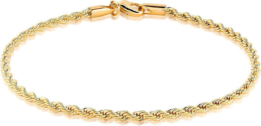 Barzel 18K Gold Plated Braided Rope Anklet for Women, 2.7 MM thick, 10 Inches long - Made In Brazil