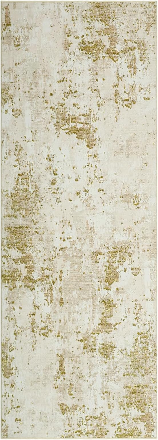 ROYHOME Modern Abstract 2x7 Runner Rug Washable Non Slip Stain Resistant Rug for Hallway Kitchen Bedroom Non Shedding Low Pile Indoor Floor Cover,Golden Grey