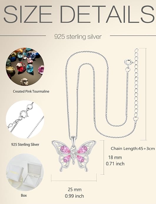 Butterfly Necklace 925 Sterling Silver Celtic Knot Pendant Teardrop Birthstone Twisted Jewelry for Women