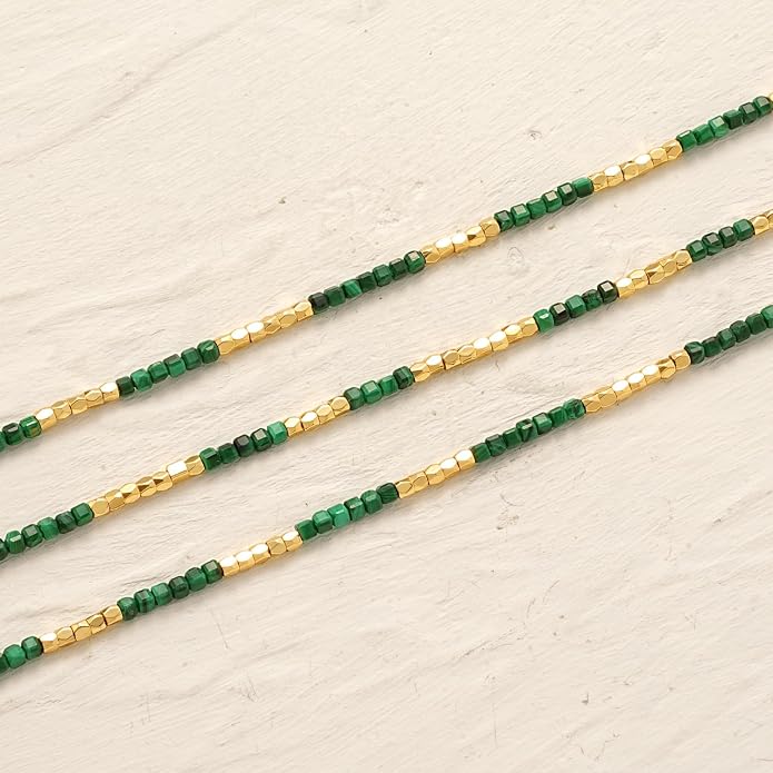 MYEARS Women Beaded Choker Necklace Gemstone 14K Gold Plated Simple Dainty Handmade Chain Everyday Trendy Jewelry