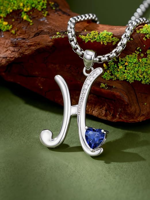 Birthday Gifts for Women Alphabet A to Z Initial Birthstone Pendant Necklaces for Women - 18k White Gold Plated Personalized Name Jewelry Anniversary Graduation Gifts for Wife Her Daughter Girlfriend(with Gift Box)