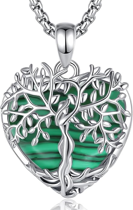 Vito Tree of Life Necklace for Women Men, Silver Plated Copper Teardrop Moonstone/Obsidian/Turquoise/Amethyst/Malachite Crystal Tree Necklace Protection Energy Amulet Jewelry Gift for Mom Wife, 20+2"