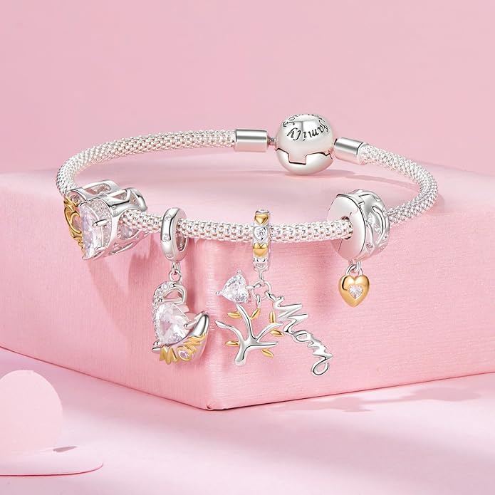 NINGAN 925 Sterling Silver Charm Golden Love Charm Buckle Safety Chain Travel Bead Firefly Dragonfly Pendant, Suitable for Women Bracelet and Necklace as Gift from Mom and Friends