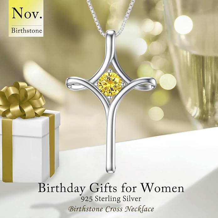 TOUPOP Cross Necklace for Women 925 Sterling Silver Birthstone Cross Pendant Fine Jewelry Anniversary Birthday Mothers Day Gifts for Mom Wife Her