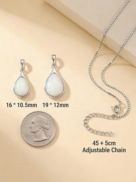 Teardrop Opal Necklace for Women - 925 Sterling Silver October Birthstone Pendant Necklace, Dainty Pear Shape Gemstone Jewelry Gif for Her, Adjustable Box Chain