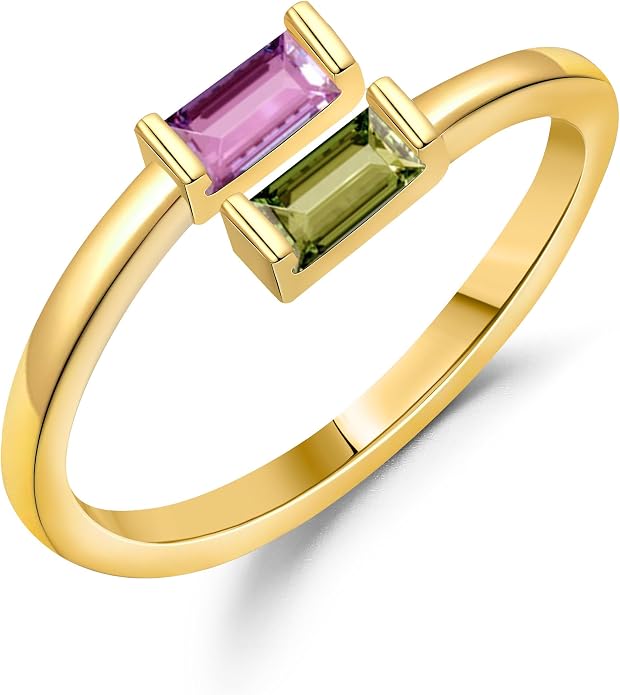 JSJOY Birthstone Rings for Women Dainty Emerald Blue Ring Birthday Gifts for Mom Her Gemstones CZ Ring for Teens Gold Rings That Don't Tarnish Adjustable Ring Jewelry Gifts