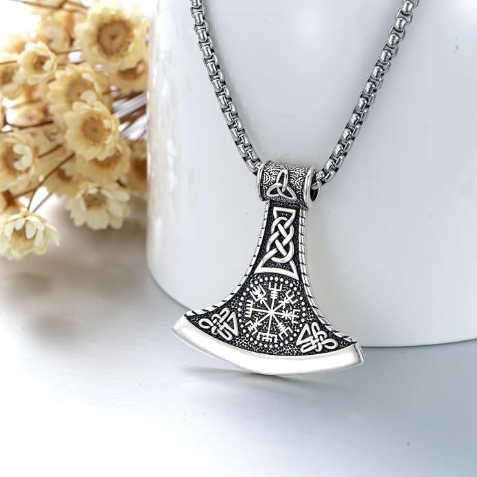 Viking Necklace for Men 925 Sterling Silver Viking Wolf/Thors Hammer/Vegvisir/Tree of Life/Compass Pendant Norse Necklace Amulet Talisman Christmas Gifts for Him Her