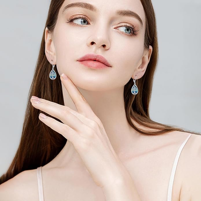 Aniu Tree of Life Earrings for Women Turquoise Malachite Teardrop Dangle Earrings for Women Sterling Silver Anniversary Birthday Drop Dangle Earrings Jewelry Gifts