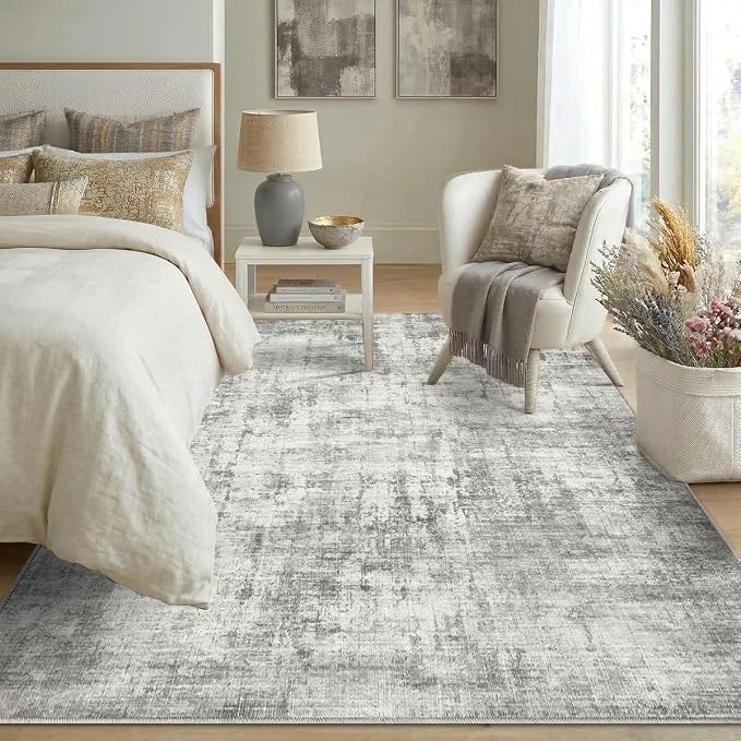 5x7 Area Rugs Washable Living Room Rug-No Slip Soft Carpets Modern Abstract Indoor Floor Stain Resistant Carpet for Bedroom Dining Room Farmhouse Nursery Home Office Grey