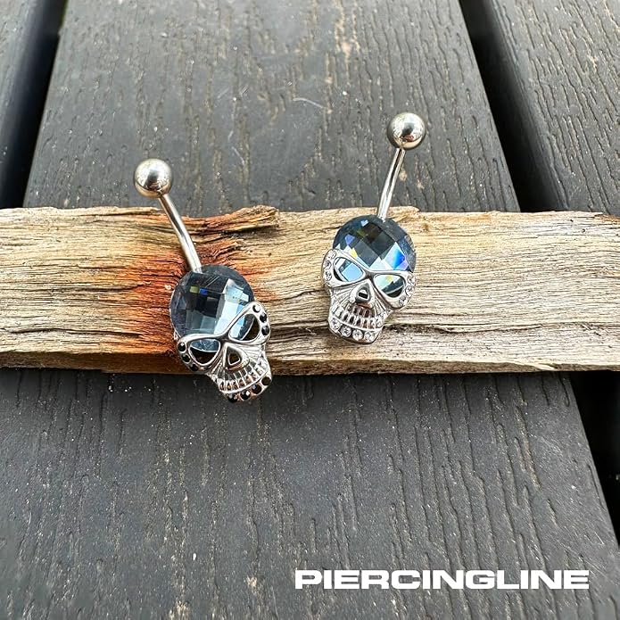 PIERCINGLINE surgical steel Skull - belly button ring surgical steel piercing - new version with improved durability