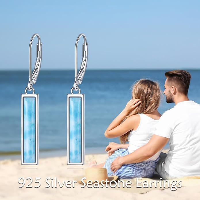 CRMAD Abalone Shell Bar Earrings for Women Sterling Silver Leverback Earrings Abalone Jewelry Gift